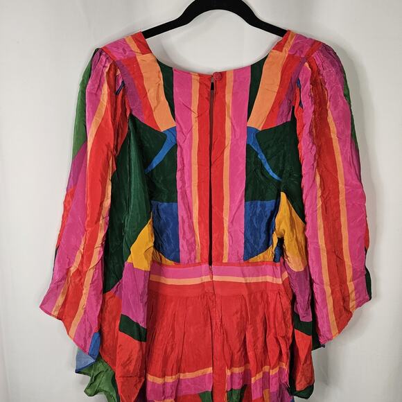 NWT Farm Rio Dress Rainbow Toucan Maxi Multicolor XL Pleated Printed Satin Maxi - Picture 7 of 13